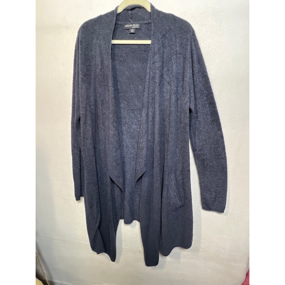 Barefoot‎ Dreams CozyChic Lite Cardigan Carbon Gray Blue Open Front Wrap L/XL
